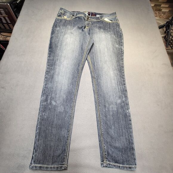 Dereon Jeans Womens 20W Blue Skinny Leg Stretch Distressed Denim Y2K - Picture 1 of 15